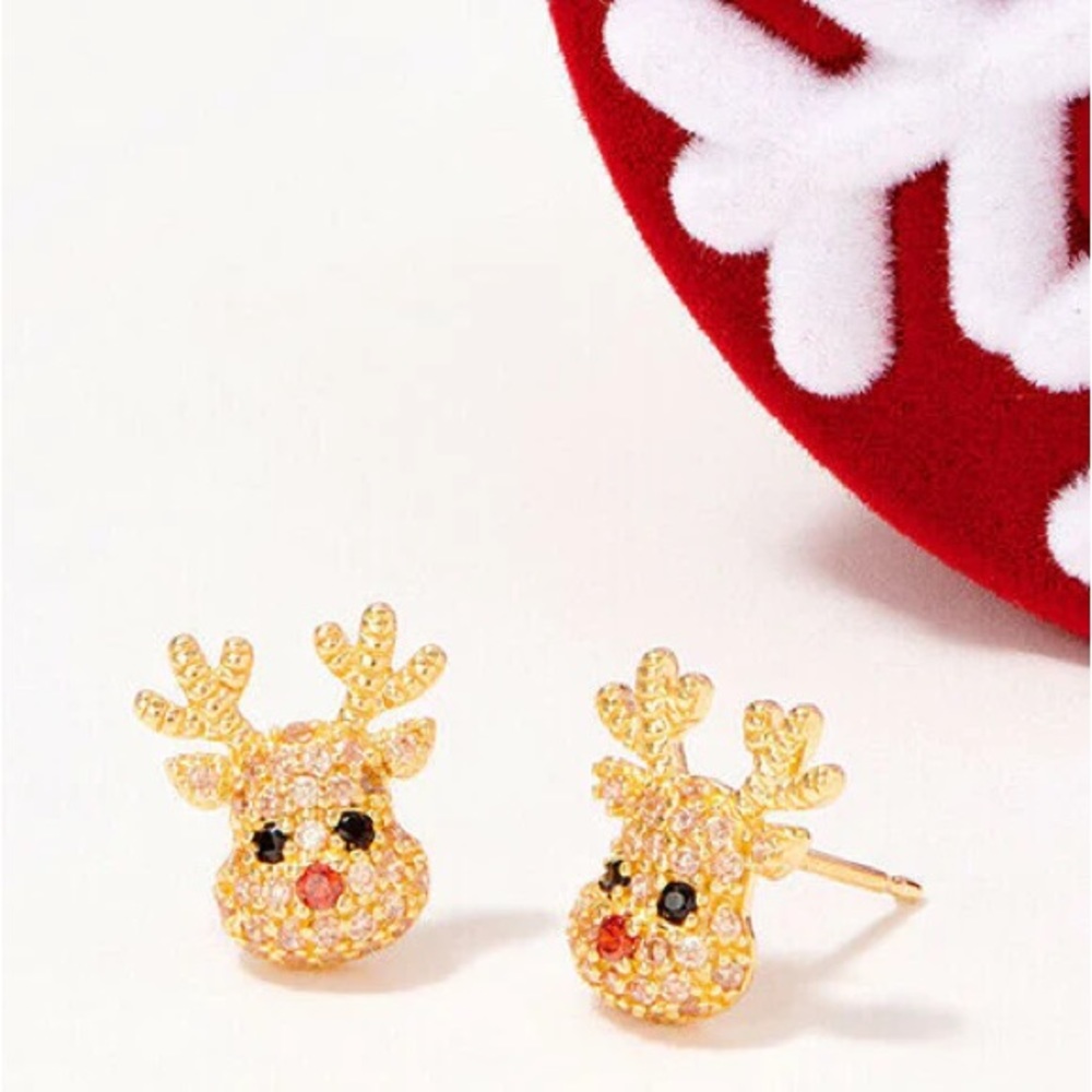 cubic zirconia Diamonique simulated diamond stud earrings, Reindeer/Santa Hats